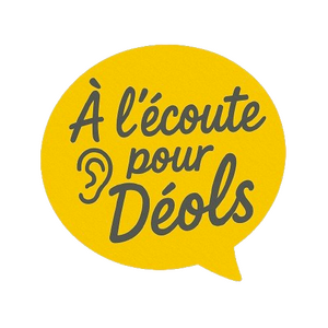 Logo de la liste : une bulle jaune avec écrit "À l'écoute pour Déols"